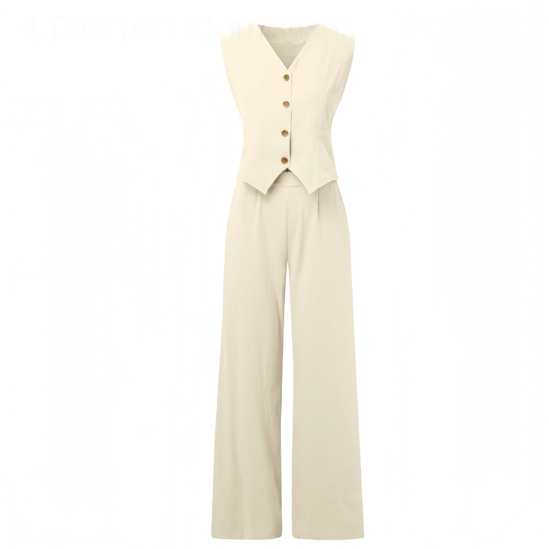 Summer Vest Suits V-neck Botton Sleeveless Top And Loose Straight Trousers Casual Womens Clothing