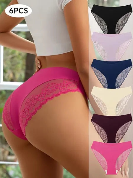 6 Packs Multi-Color Sexy Lace Triangle Panties Low Elastic Waist Fashion Women'S Hip Lifting Underwear Patchwork Lace