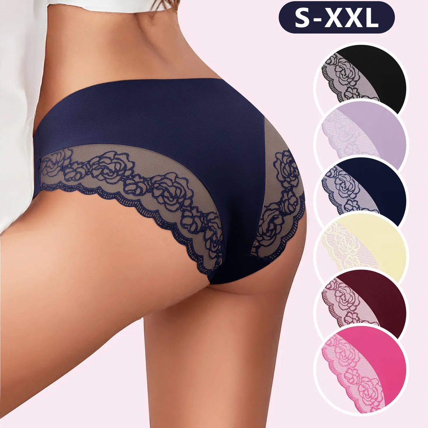 6 Packs Multi-Color Sexy Lace Triangle Panties Low Elastic Waist Fashion Women'S Hip Lifting Underwear Patchwork Lace